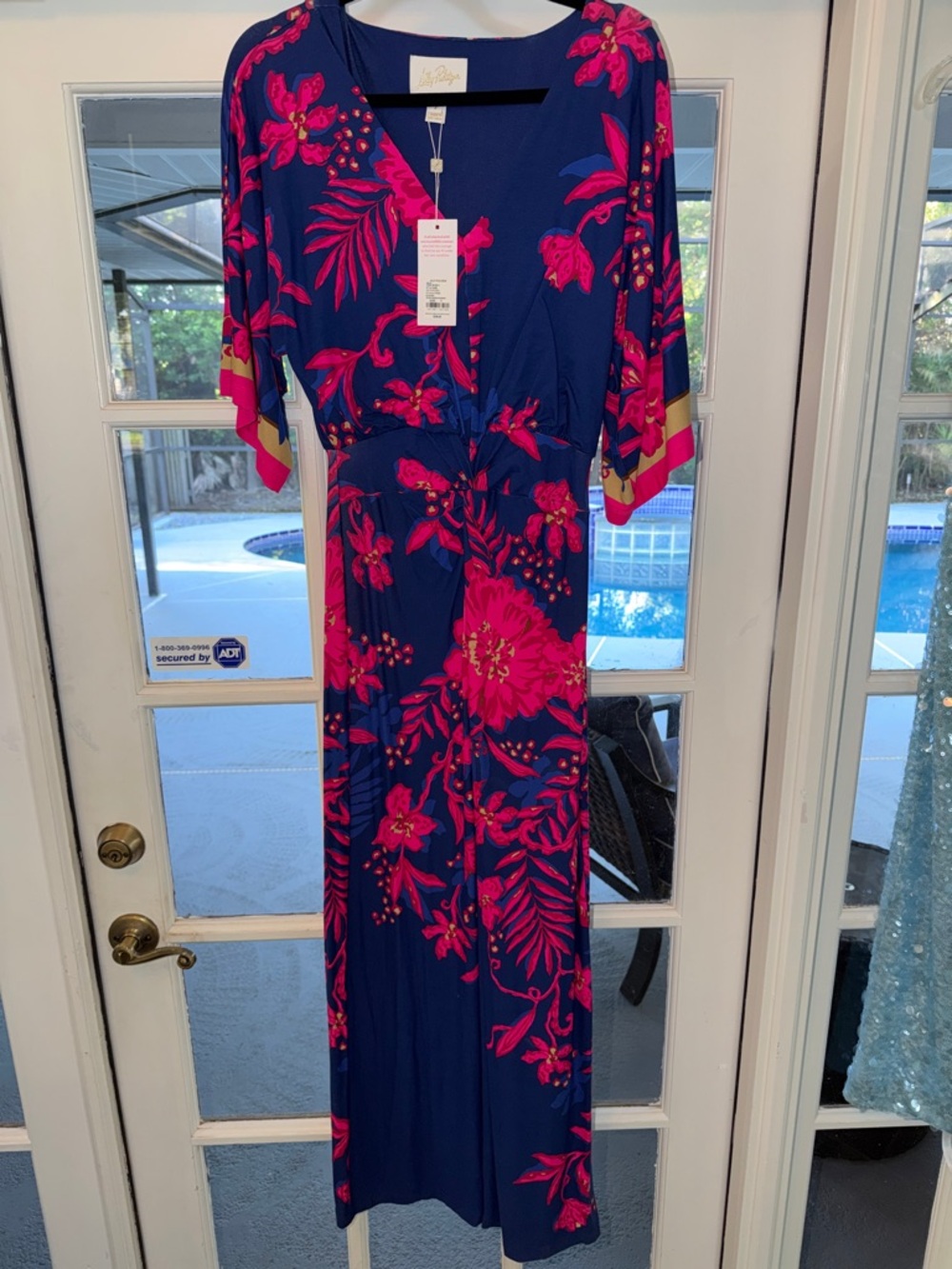 Lilly Pulitzer Navy with Hot Pink Floral Maxi Dress